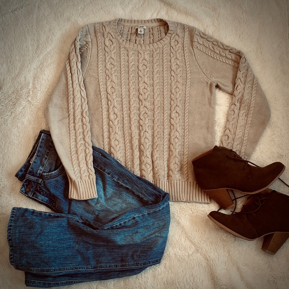 L.L. Bean Beige Cable Knit Sweater